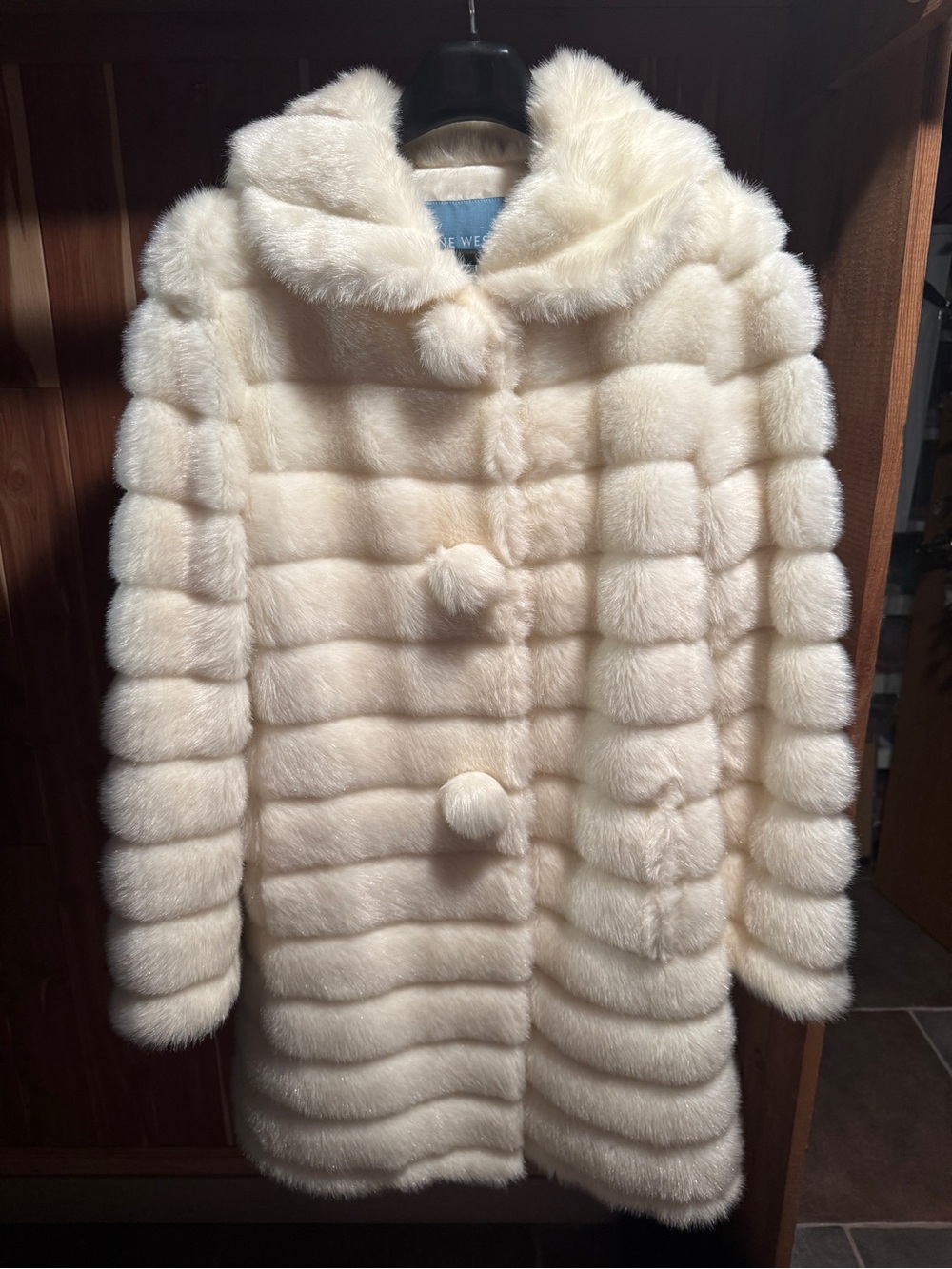 Nine West Classic Cream Faux Fur Coat - Elegant Women's Outerwear Sz medium